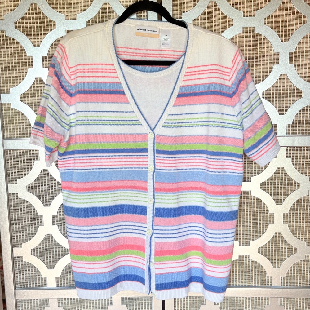 Alfred Dunner White and Pink Blouse Elegant Top With Shoulder Pads